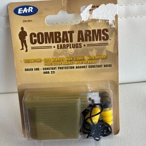 Set Of 2 COMBAT ARMS Ear Plugs Yellow/Green w/ Keychain Carry Case